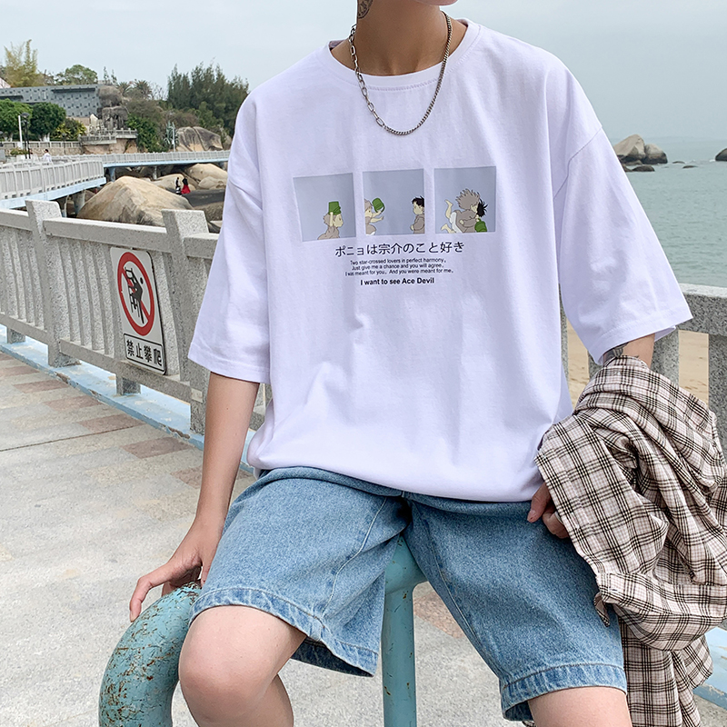 夏季短袖t恤男士ins港风宽松五分半袖潮牌潮流情侣装衣服百搭体恤