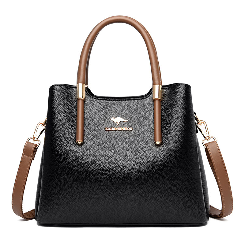 袋鼠真皮女包2020新款中年妈妈大容量手提包牛皮通用款女包