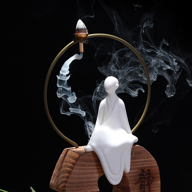 倒流香炉白瓷 木头摆件风化木禅意家居中式个性茶道饰品静字花瓶