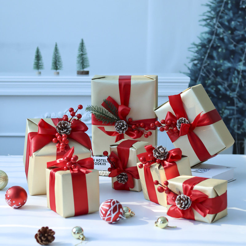 元旦装饰品礼物盒摆件橱窗场景布置新年空盒子金色礼盒堆头道具