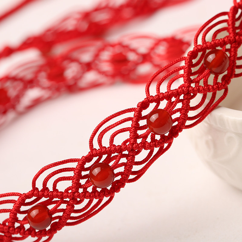 本命年红绳腰链女天然玛瑙手工编织红色腰绳性感其它首饰