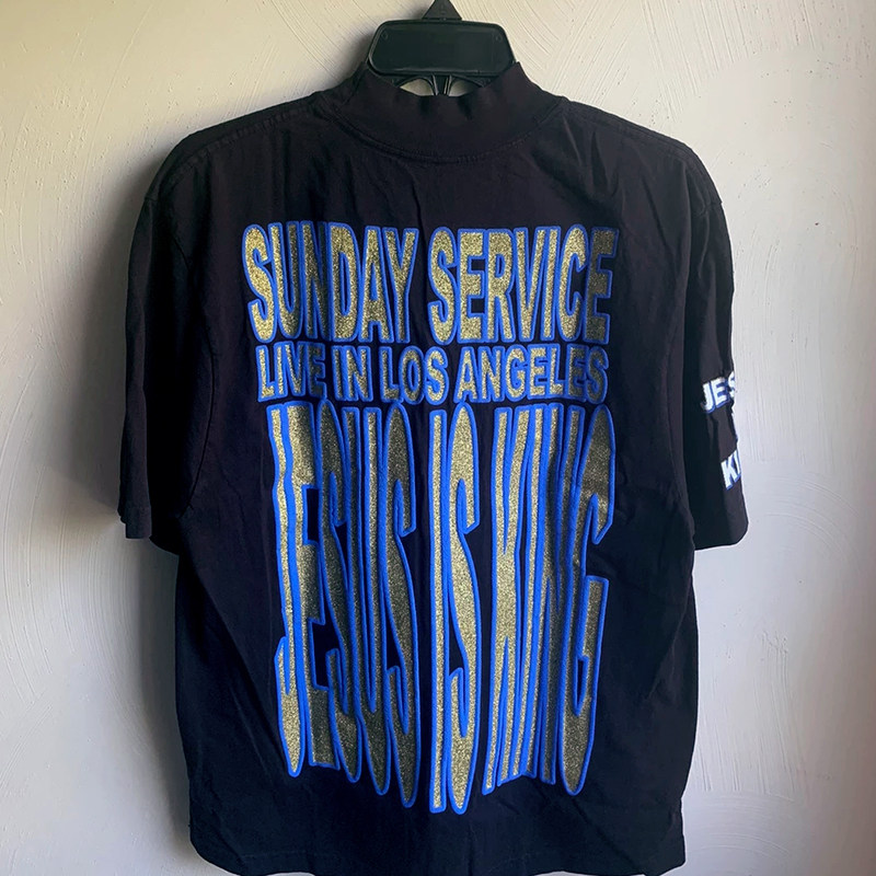 kanyewestjesusiskingtee限量耶稣闪粉字母t恤