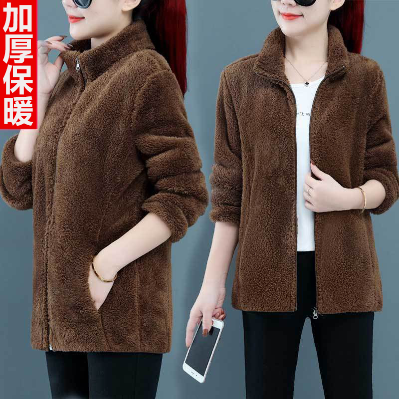 手抓绒外套女加厚中长款秋冬韩版珊瑚绒保暖双面摇粒绒新款卫衣女