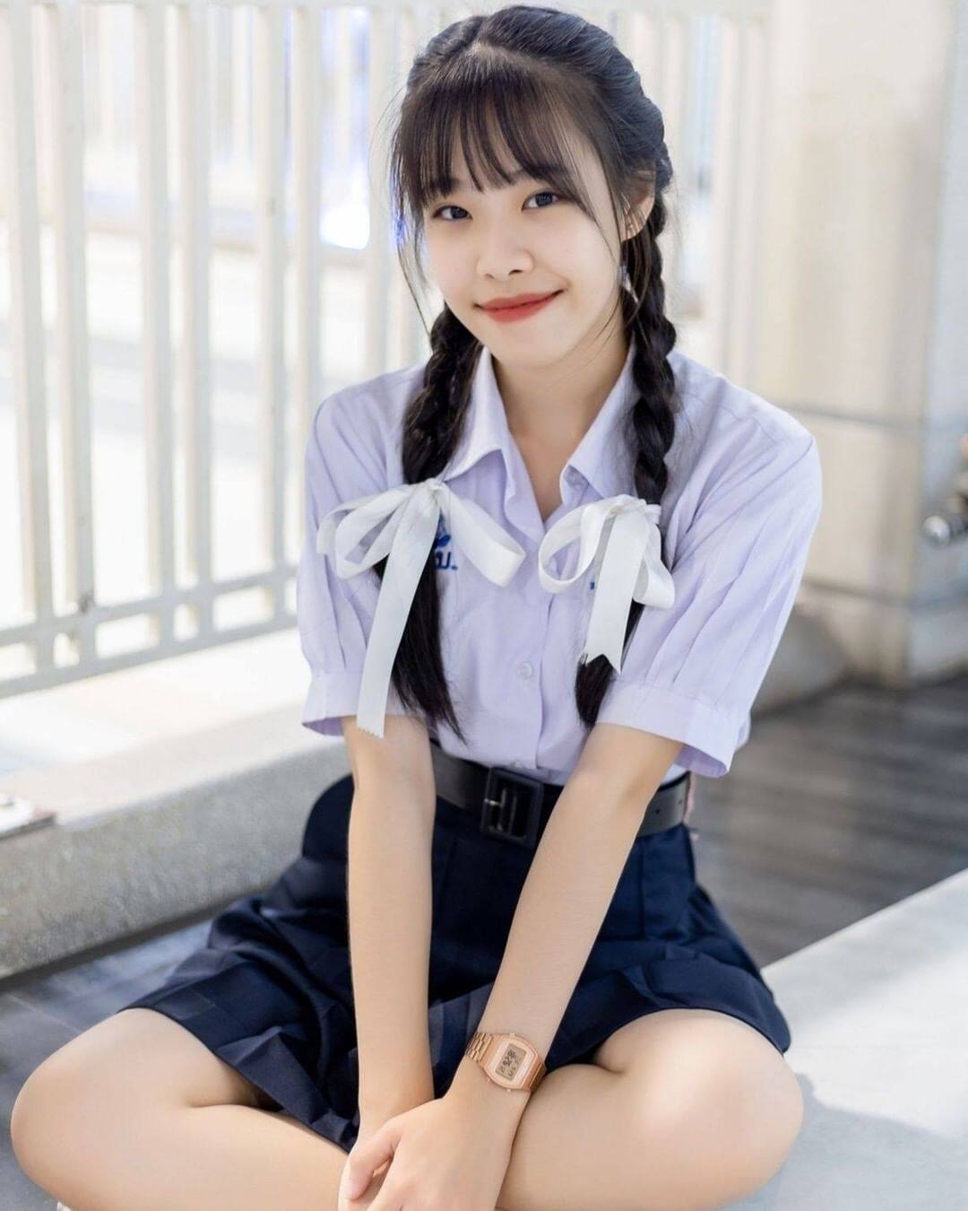 泰国校服代购jk制服学生淡紫色短袖衬衫火箭学生校服