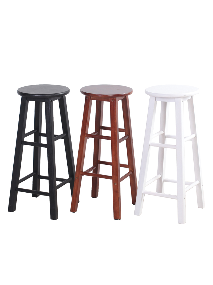 实木吧台椅复古酒吧凳子前台椅子拍照创意美式高脚吧凳圆凳 - 美木斯