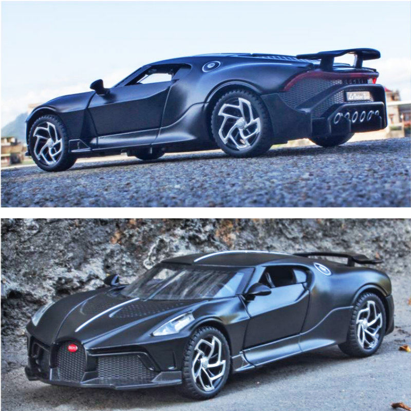 布加迪小黑黑龙仿真跑车模型回力滑行声光合金车模