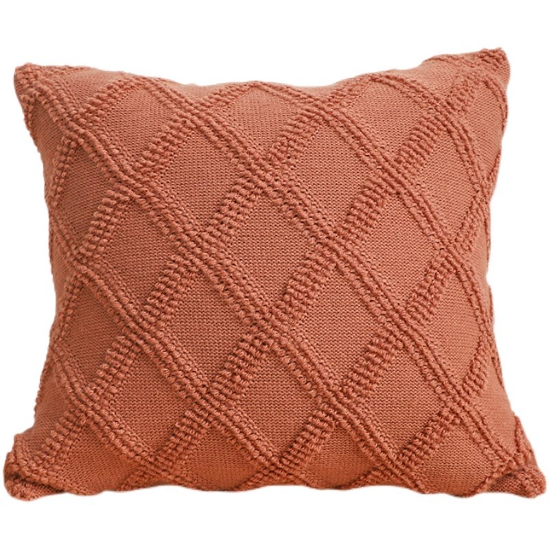 北欧百搭纯色立体菱格针织抱枕床上客厅沙发靠垫