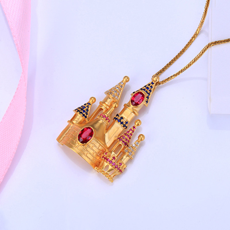 善合珠宝总计0.865克拉红宝石吊坠18k金镶钻石蓝宝城堡挂坠定制