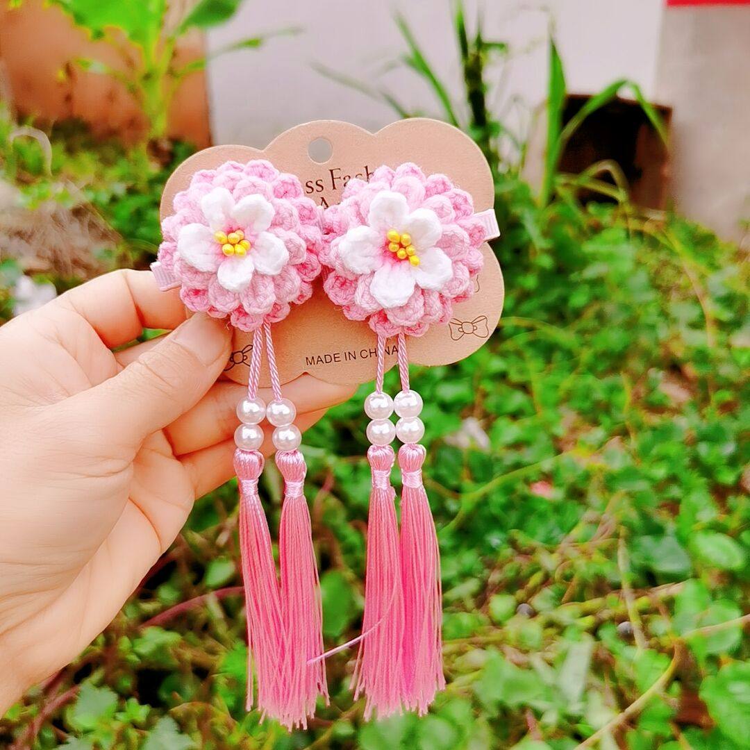 汉服儿童毛线编织diy发饰发卡头饰夹子古风发饰