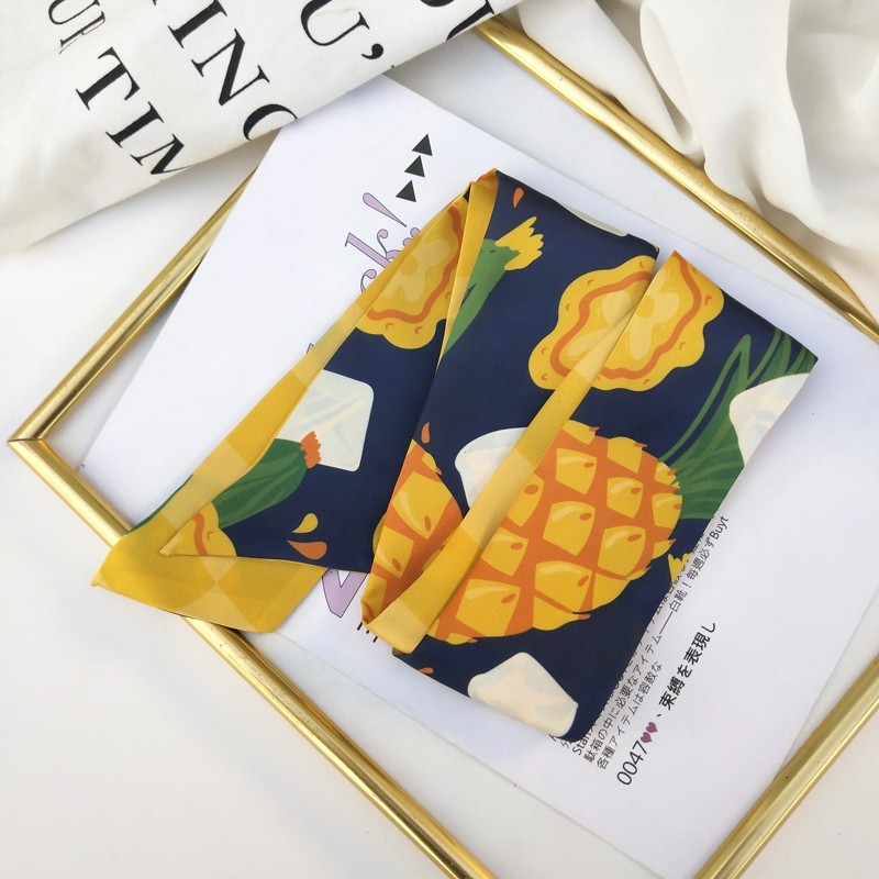 新款水果长条领巾丝巾韩国百搭手腕飘带长款围巾