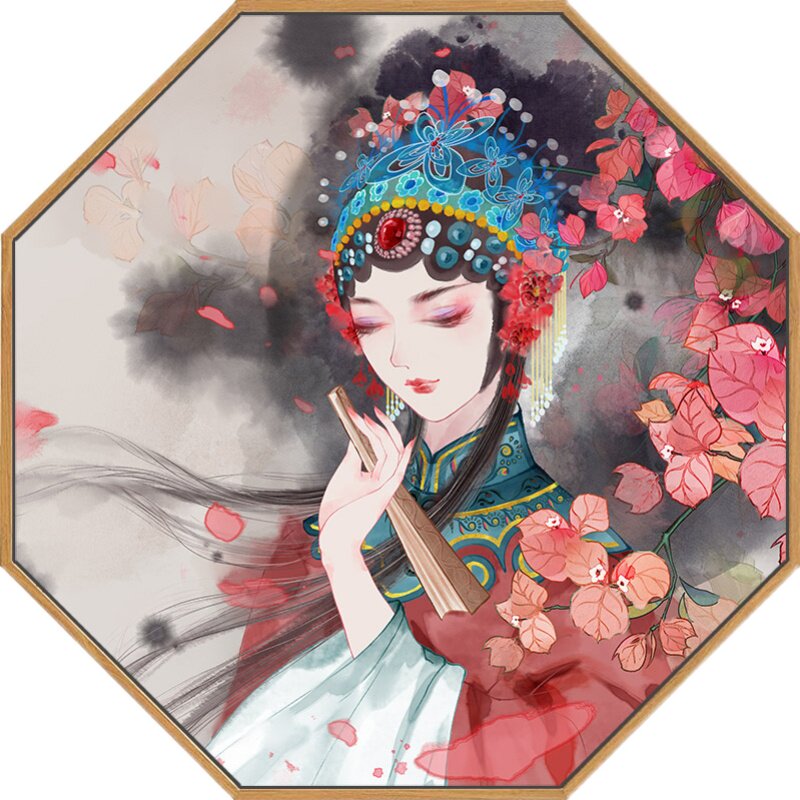 京剧国潮画玄关中式新中式古风人物脸谱花旦挂画现代装饰画