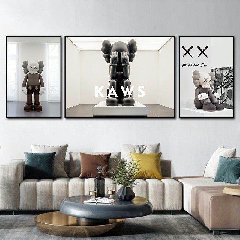暴力熊装饰画kaws潮牌客厅壁画网红轻奢挂画三联大气沙发背景墙