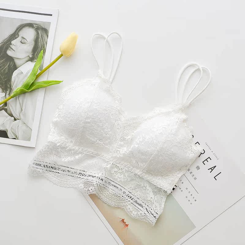 白色蕾丝性感裹胸带胸垫防走光打底抹胸短款吊带背心内衣少女