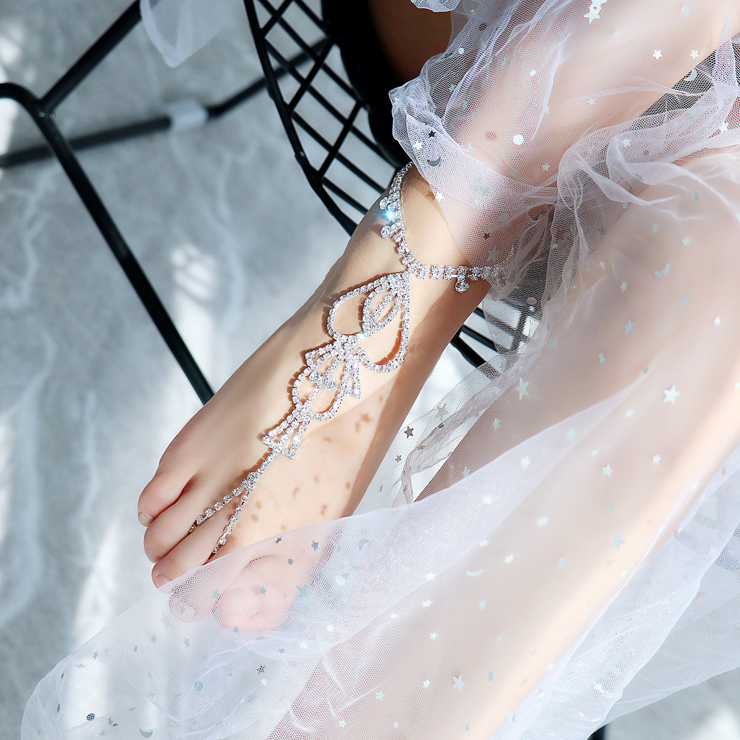 配饰夸张舞台舞蹈表演一体脚背链夜写真脚链脚链