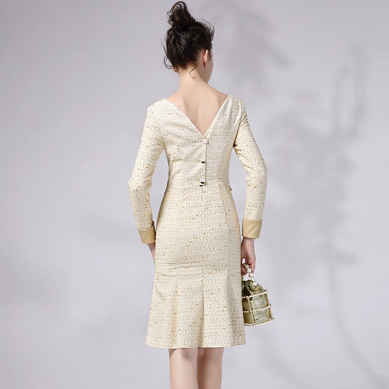 思朵杏色金杏色可穿平时妈妈秋冬优雅礼服小礼礼服