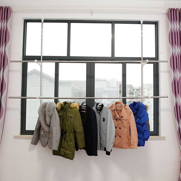 窗台伸缩晾衣架窗外不锈钢阳台晒衣架室外凉衣服挂衣杆落地晾衣架