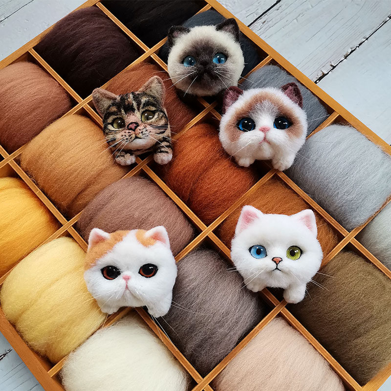 羊毛毛毡戳戳乐针毡湿材料长纤毛条棕灰色系缝纫diy材料套装