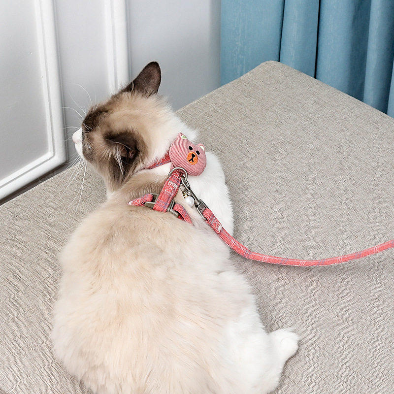 猫咪牵引绳防挣脱项圈卡通工字字型溜猫绳幼狗牵引绳