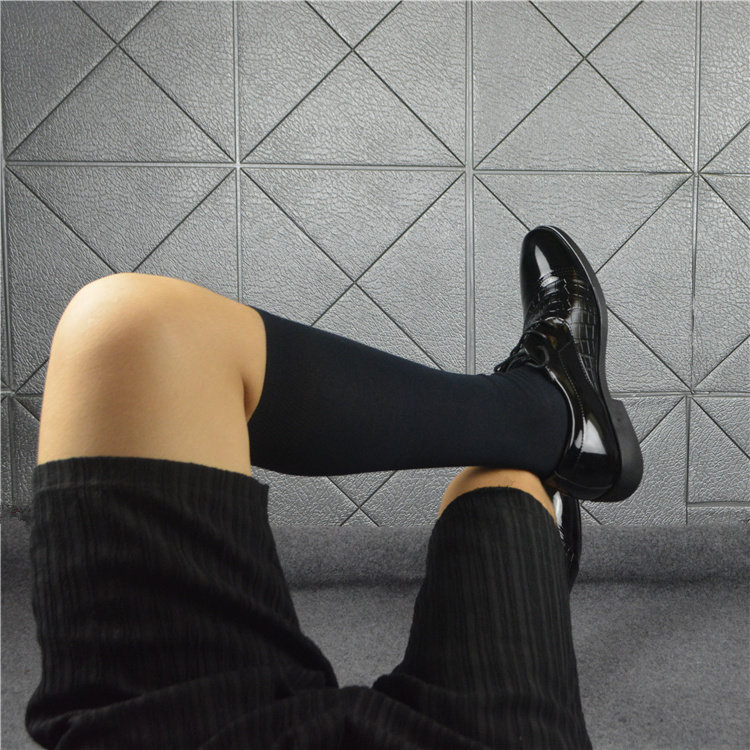 高袜光泽袜长筒袜男士高筒袜男袜子春秋丝光棉薄袜纯色长黑袜纯棉