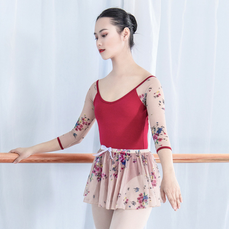 2020舞蹈纱裙连体瑜伽空中服拼练功芭蕾舞新款芭蕾舞服