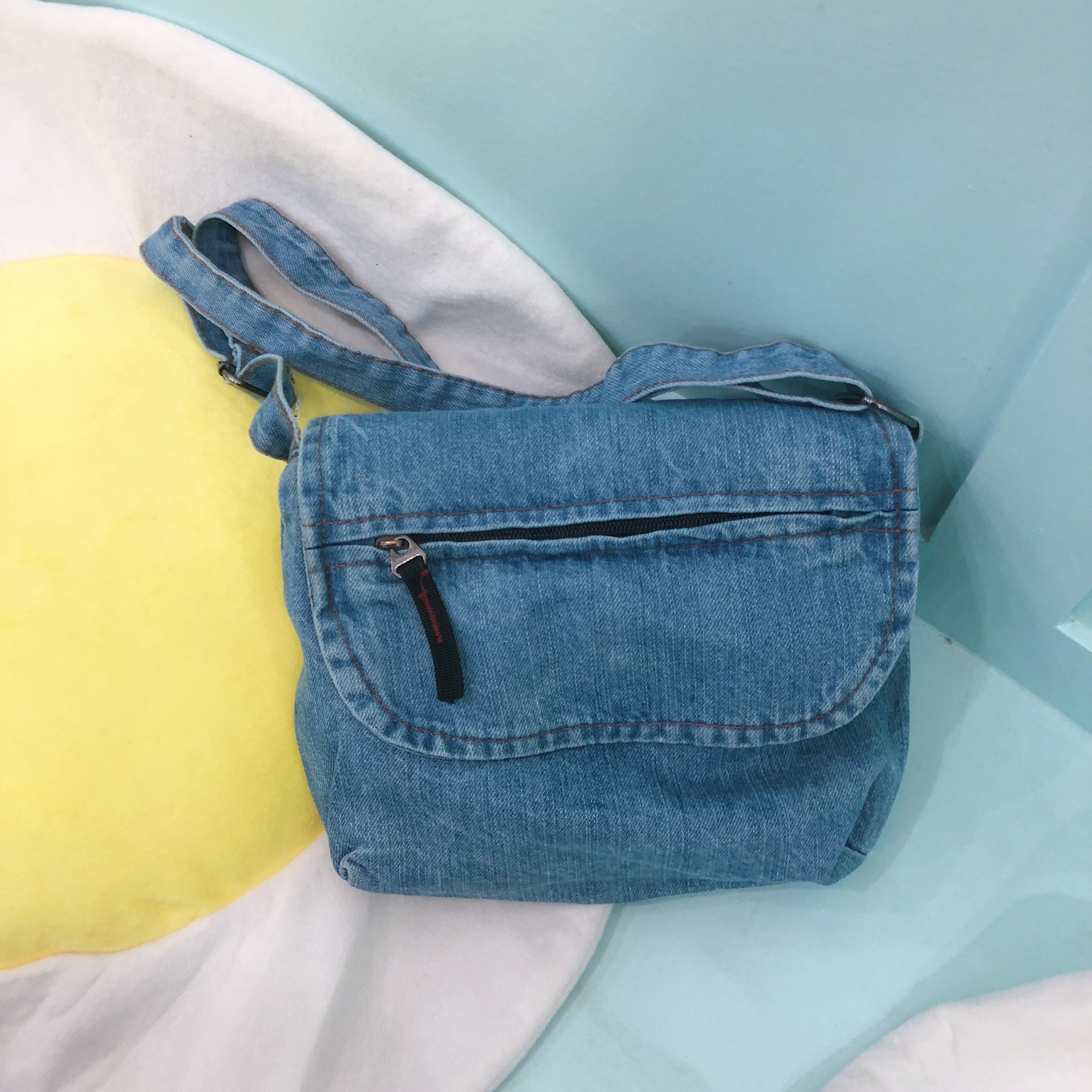 韩国百搭女单肩牛仔帆布包休闲斜挎包牛仔蓝小挎包复古百搭小包包