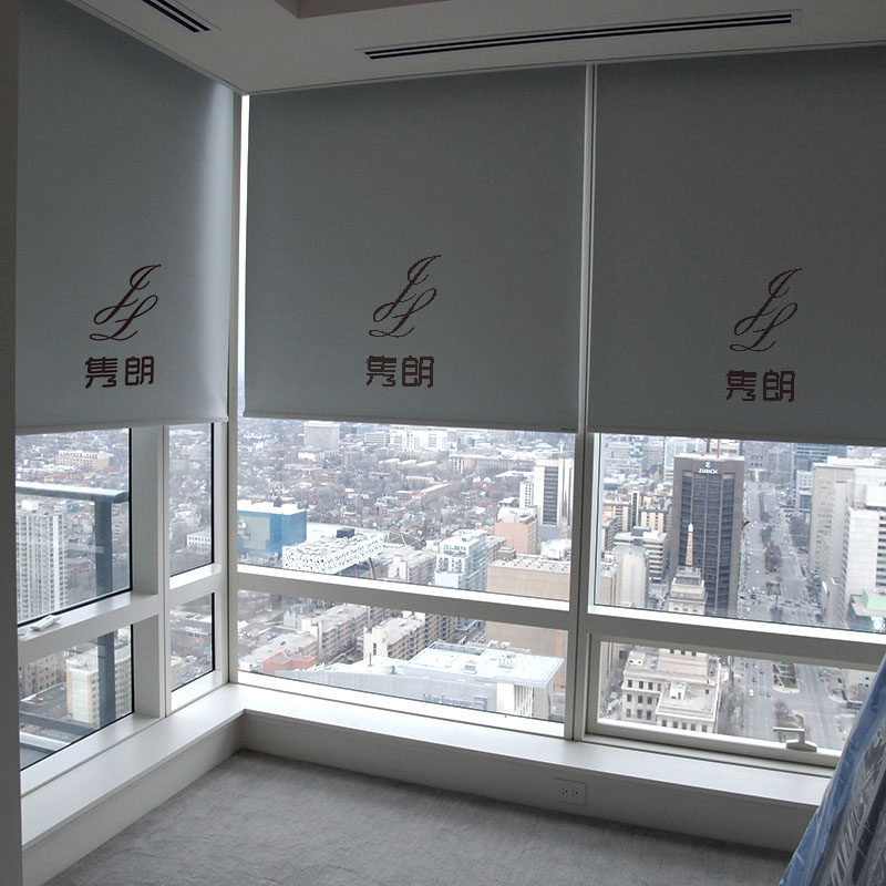 办公室学校广告logo窗帘定制遮光成品防水防晒遮阳手拉式卷帘升降