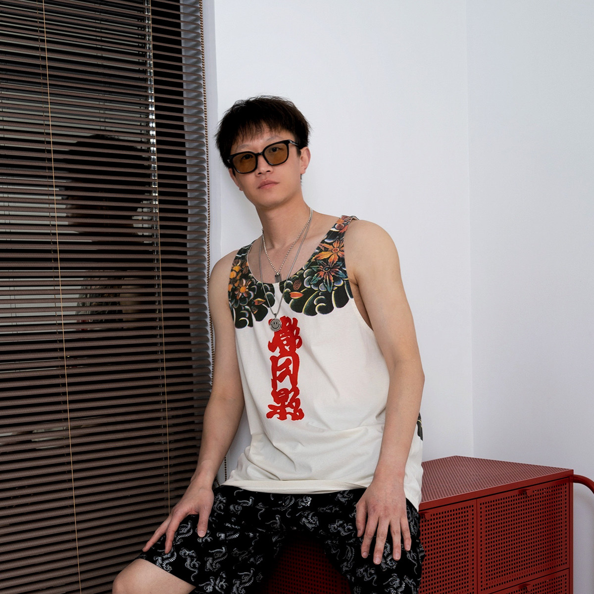 自言自语日系小丑印花背心纹身图案吊带复古宽松背心