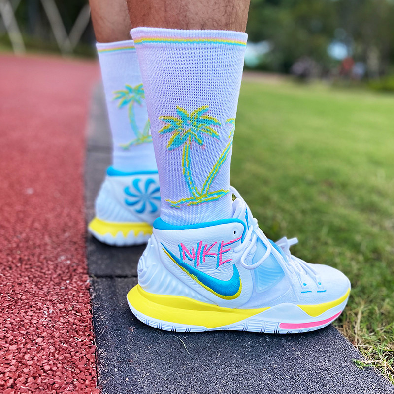 篮球球鞋定制kyrie6欧文南海海岸紫迷迷彩紫罗兰运动袜