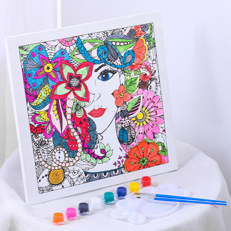 儿童涂色画板水彩画diy手工填色涂鸦男孩女孩益智玩具画板