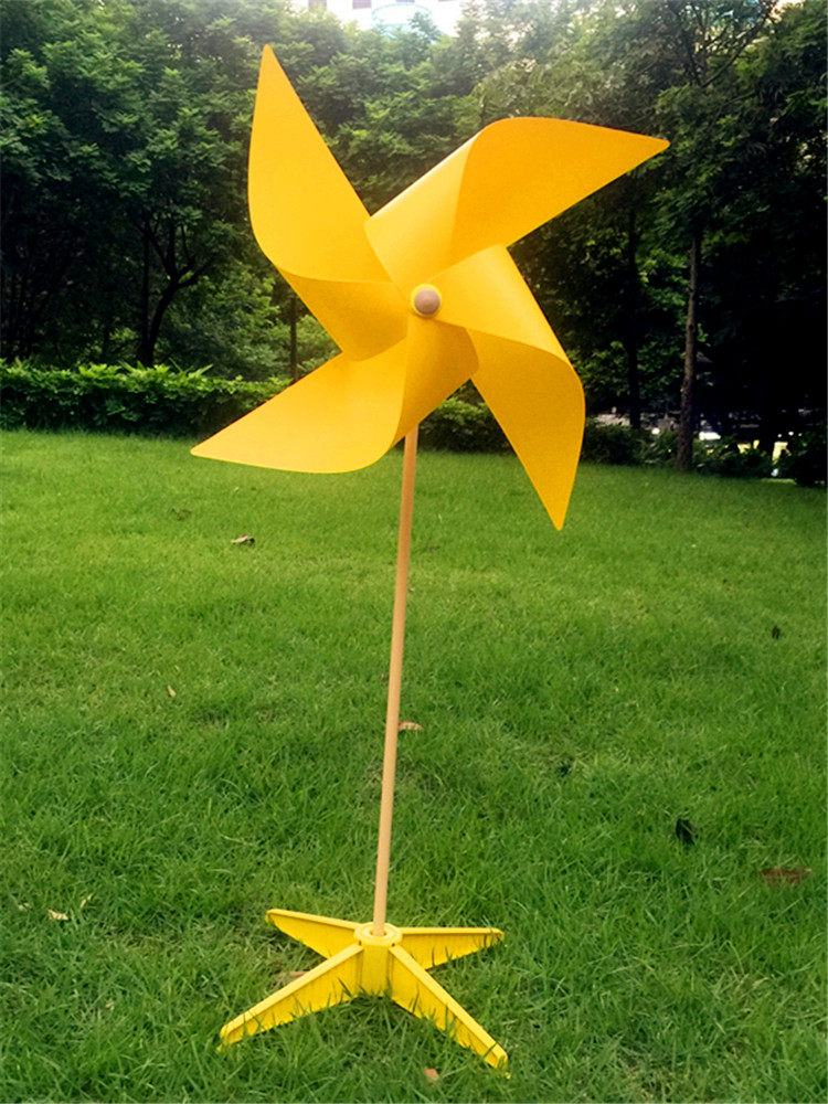 大风车风车黄色四角套装带座户外装饰旋转幼儿园风车