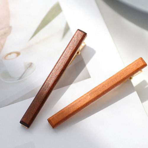 木头发卡韩国简约边夹一字发夹女顶鸭嘴夹子发饰