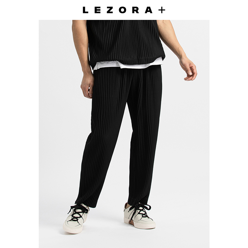 LEZORA 日本宅家面料 宽松阔腿裤 直筒褶皱休闲裤男JF150