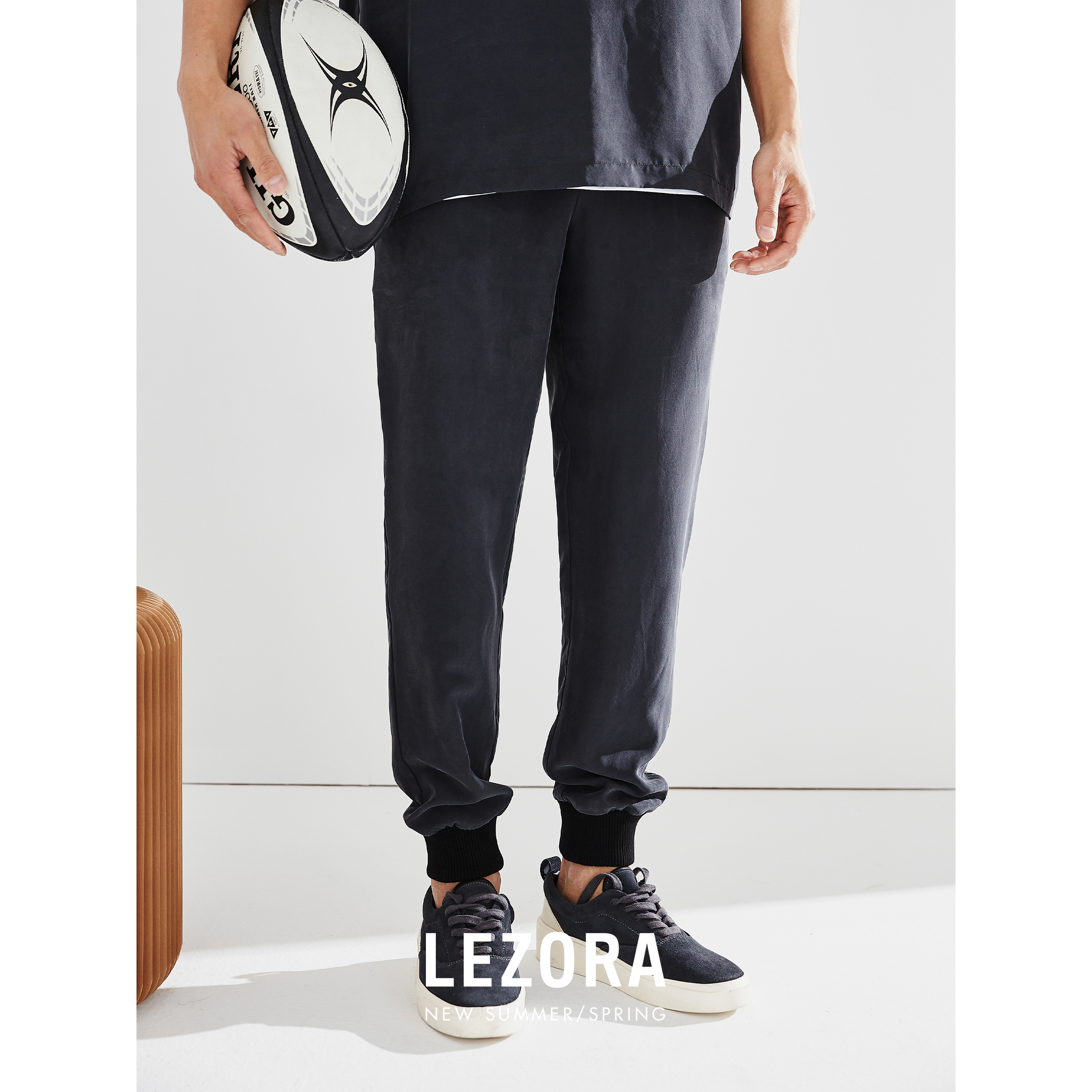 LEZORA 重磅砂洗15姆米桑蚕丝!日本宾霸内衬真丝双层束口休闲裤男