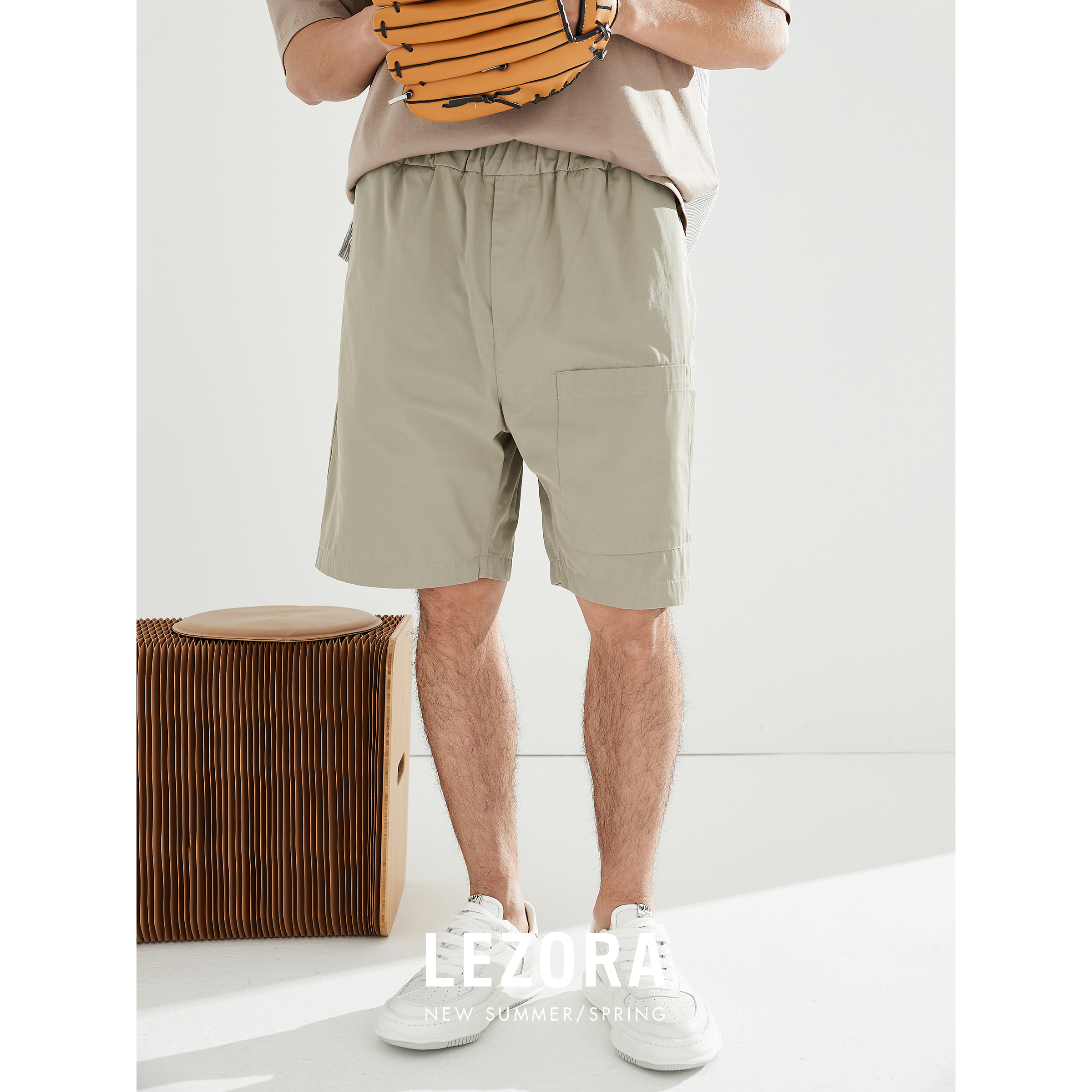 LEZORA 定织抗皱防水记忆面料！大口袋宽松百慕大短裤五分裤男