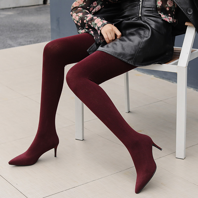 丝袜靴子子女过膝针织弹力显瘦瘦腿长靴连裤弹力靴