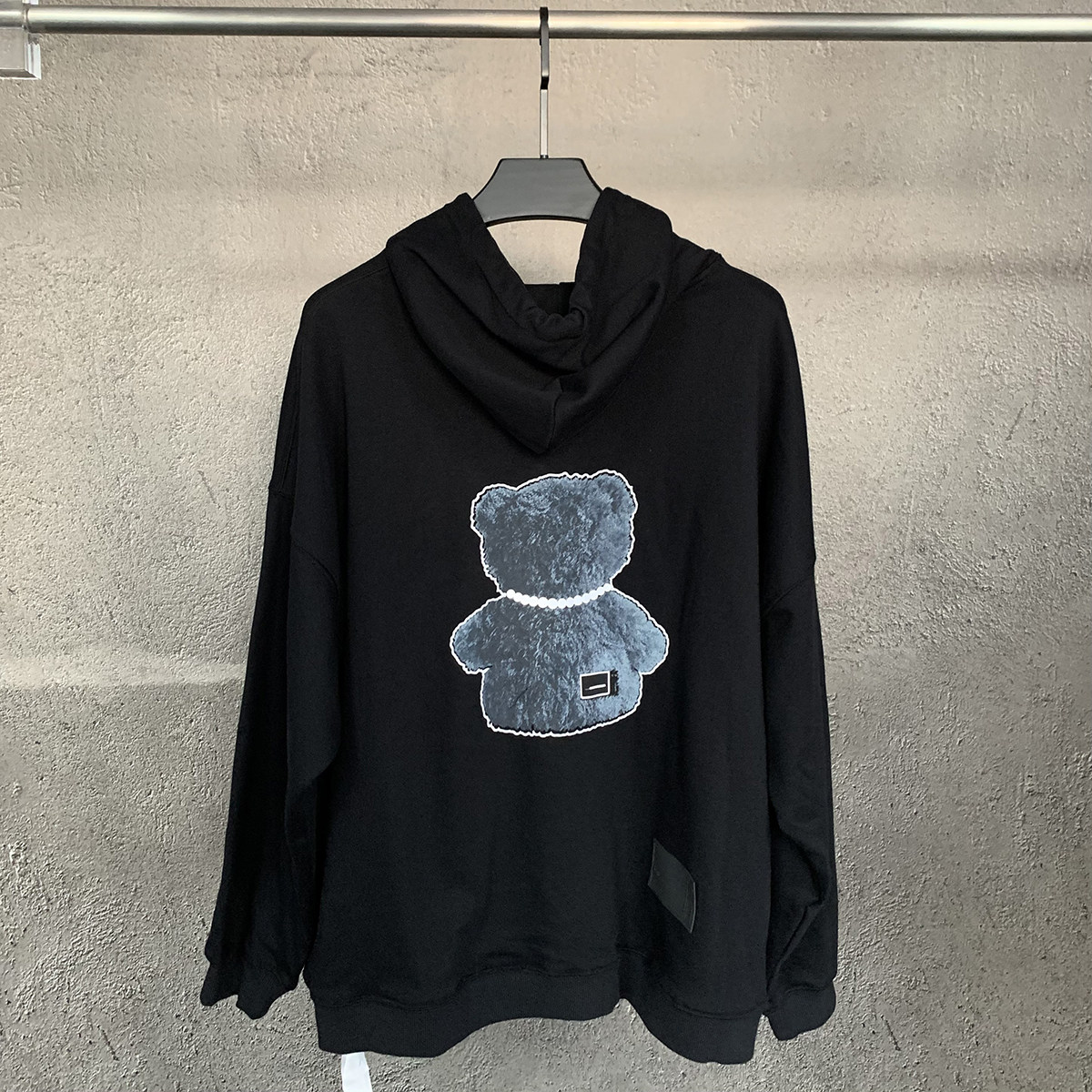 we11done植绒反光长袖小熊连帽卫衣well男女同款宽松高街潮牌