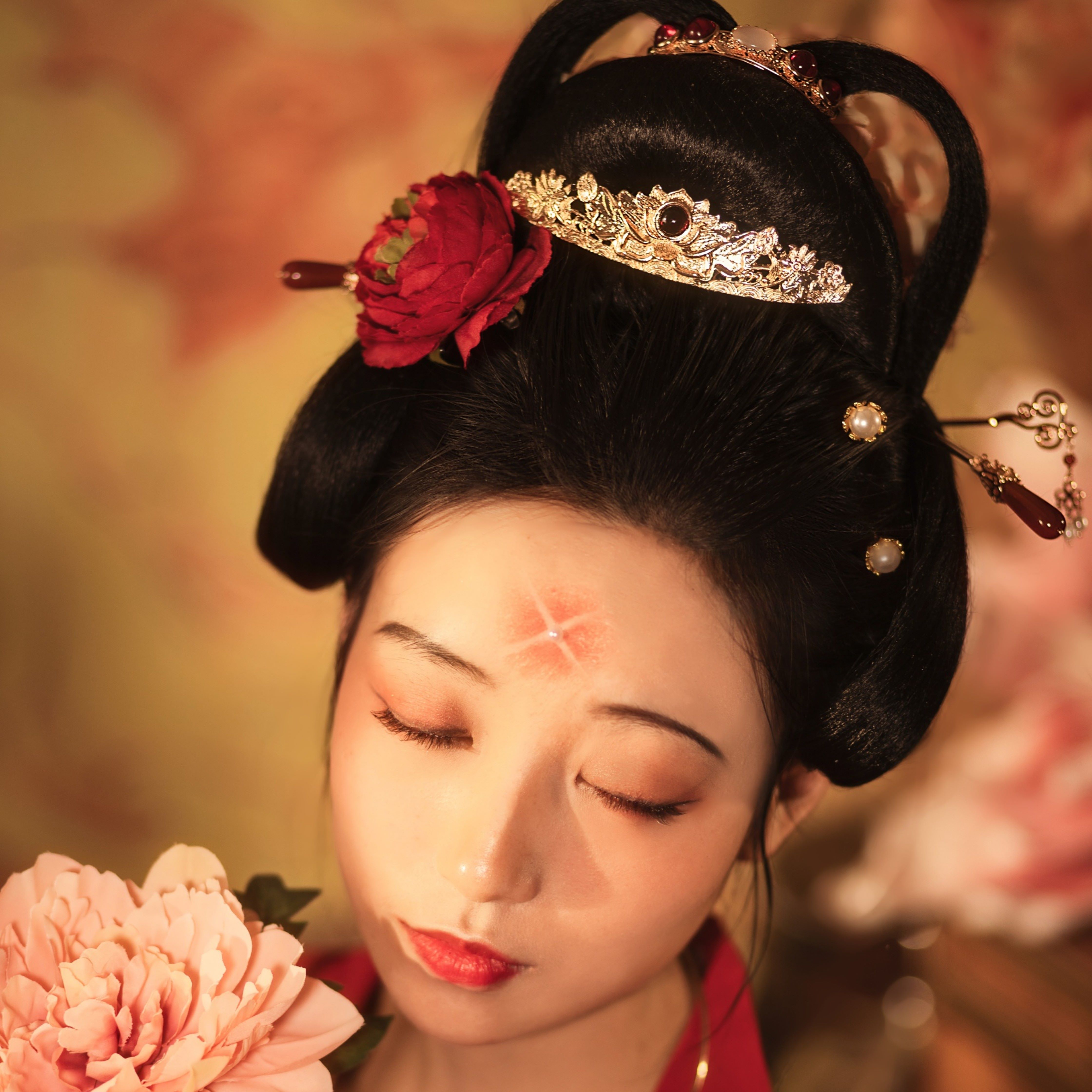 原创包邮手工汉服唐风敦煌金色发冠发簪古风发饰