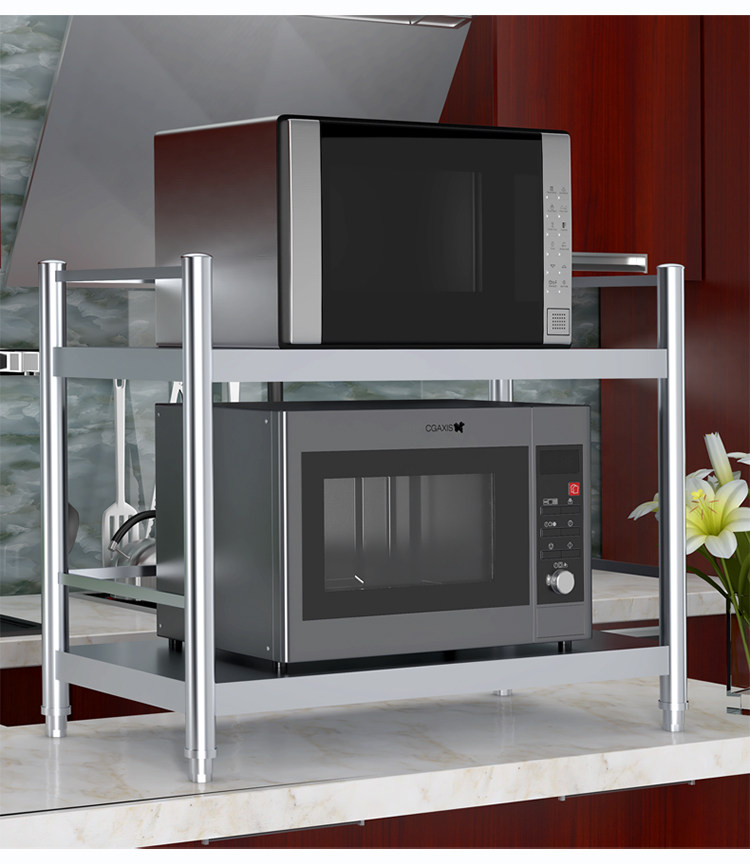 不锈钢二层厨房置物架两层落地2层微波微波炉炉架厨房置物架