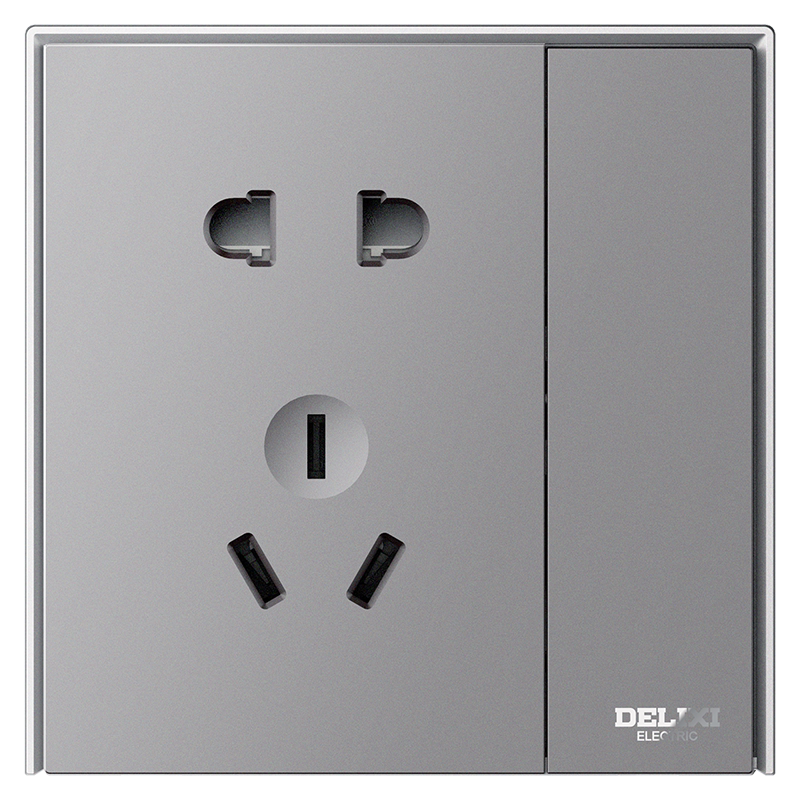 德力西开关插座面板86型多双单控二三联暗装usb叠彩系列5孔星空灰