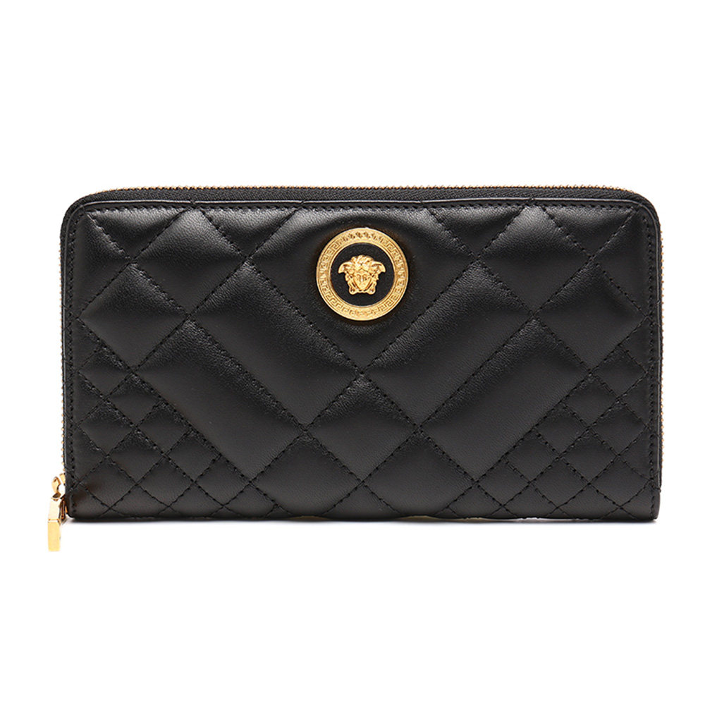 versace范思哲黑色羊皮皮革金属logo徽标手拿包钱包手拿包