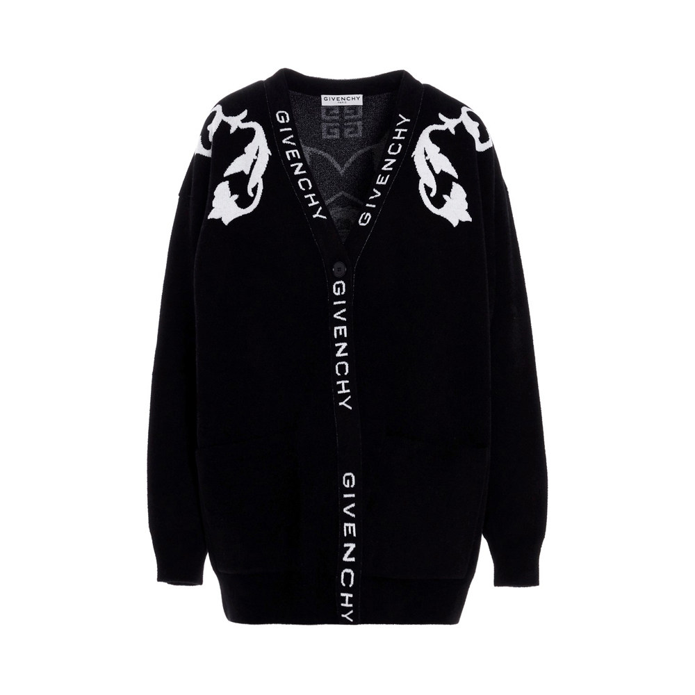 givenchy纪梵希女士黑色花卉提花开衫秋季针织外套