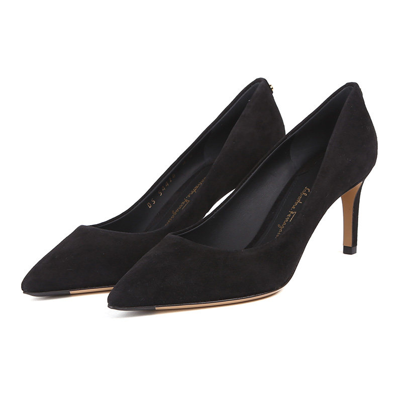 ferragamo菲拉格慕女士alba系列黑色麂皮尖头高跟鞋0671213时装凉鞋