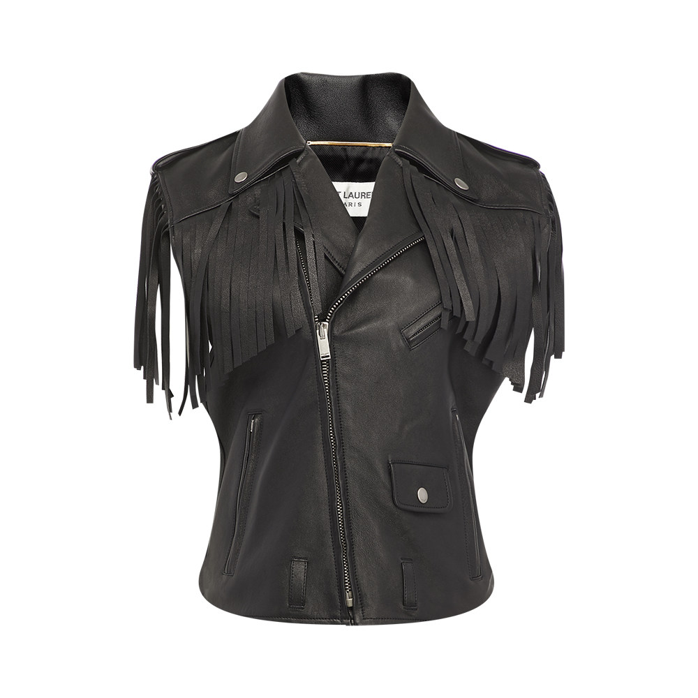 yvessaintlaurent圣罗兰ysl黑色流苏设计皮衣