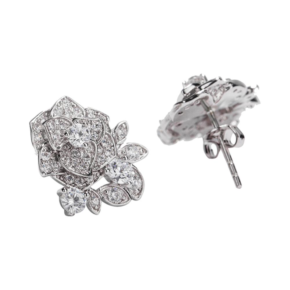 viva伯爵玫瑰银镀18k白金晶钻耳环情人节礼物耳环