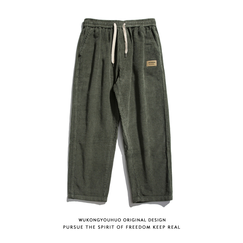 悟空有货日系复古纯色直筒裤男潮牌街头宽松阔腿灯芯绒休闲运动裤