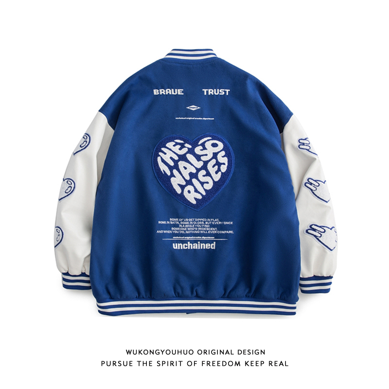 悟空有货街头嘻哈植绒刺绣棒球服夹克男潮牌宽松bf风休闲情侣外套