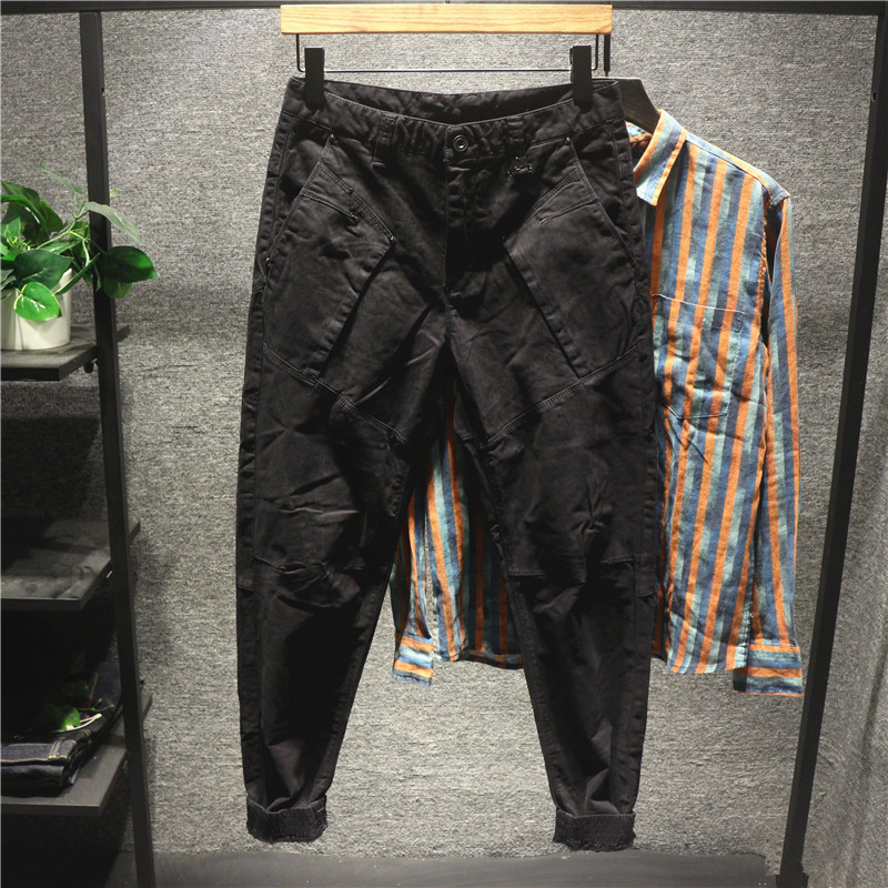 Hi man港风ins雅痞立体裁剪工装裤男士秋冬季修身休闲裤时尚裤子