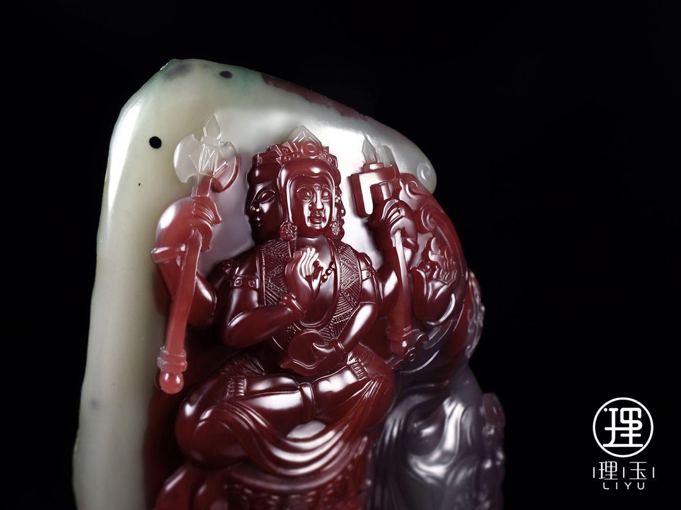 理玉出品 紫绿玛瑙六臂观音摆件中国百花奖铜奖作品 - 爱购网