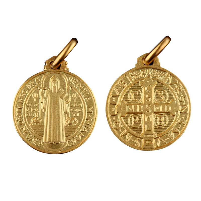 驱魔圣牌圆牌圣本笃梵蒂冈天主教18k黄金意大利男女护身金币吊坠