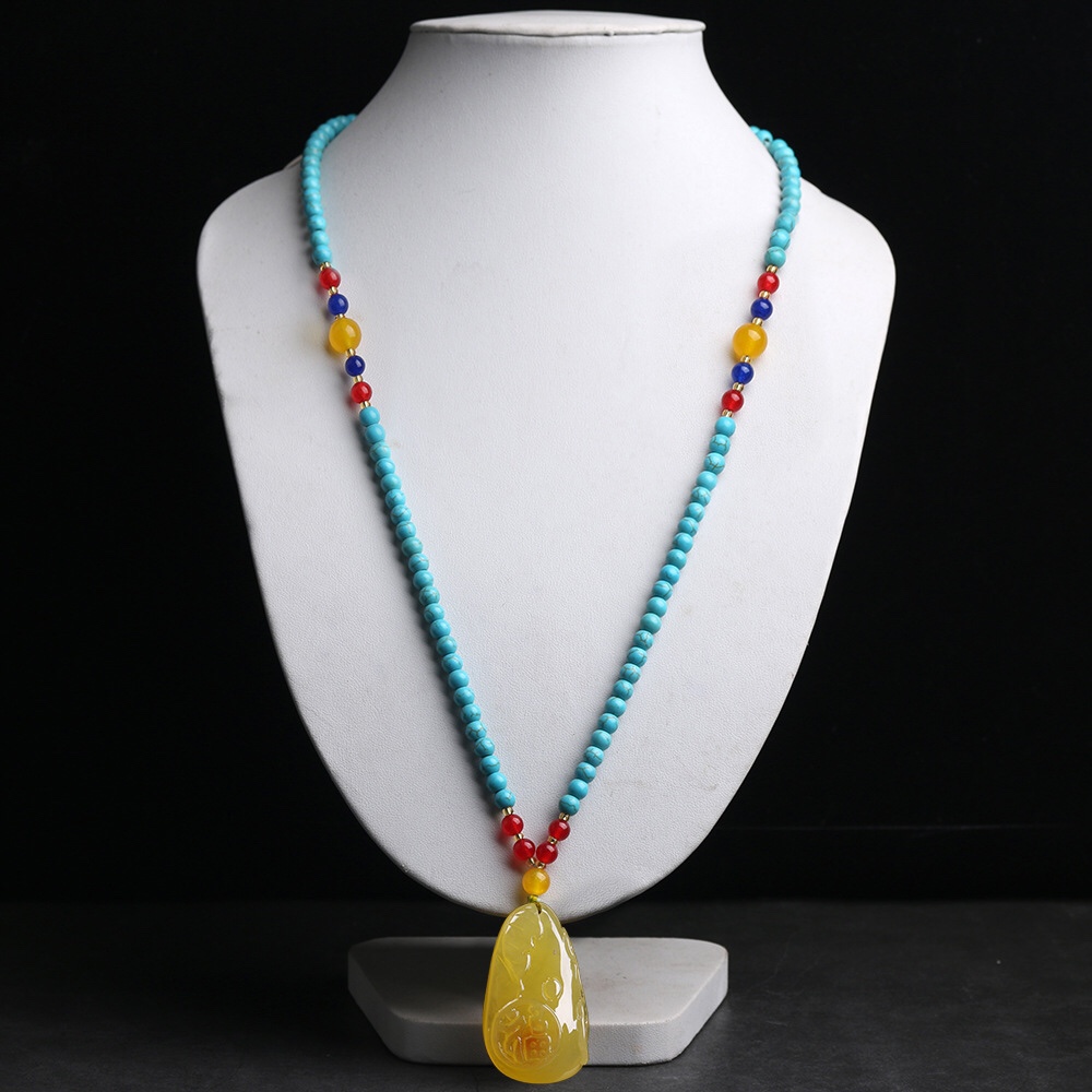 绿松松石潮流项链新款气质蜜蜡玫瑰花吊坠108颗其他diy饰品配件